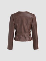 Faux Leather Jacket With Belt