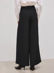 Mid Rise Solid Pleated Knotted Wide Leg Trousers