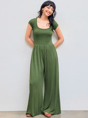Scoop Neckline Short Sleeve Wide Leg Jumpsuit