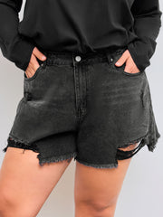 Tassels Ripped Pocket Jean Shorts Curve & Plus