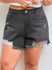 Tassels Ripped Pocket Jean Shorts Curve & Plus