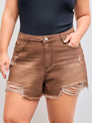 Tassels Ripped Pocket Jean Shorts Curve & Plus