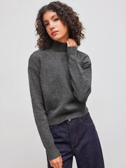 Knit High Neck Solid Long Sleeve Top