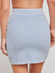 Knit Mid Rise Solid Rhinestone Mini Skirt