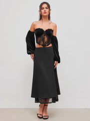 Velvet Off-shoulder Lace Tie Back Corset Crop Top
