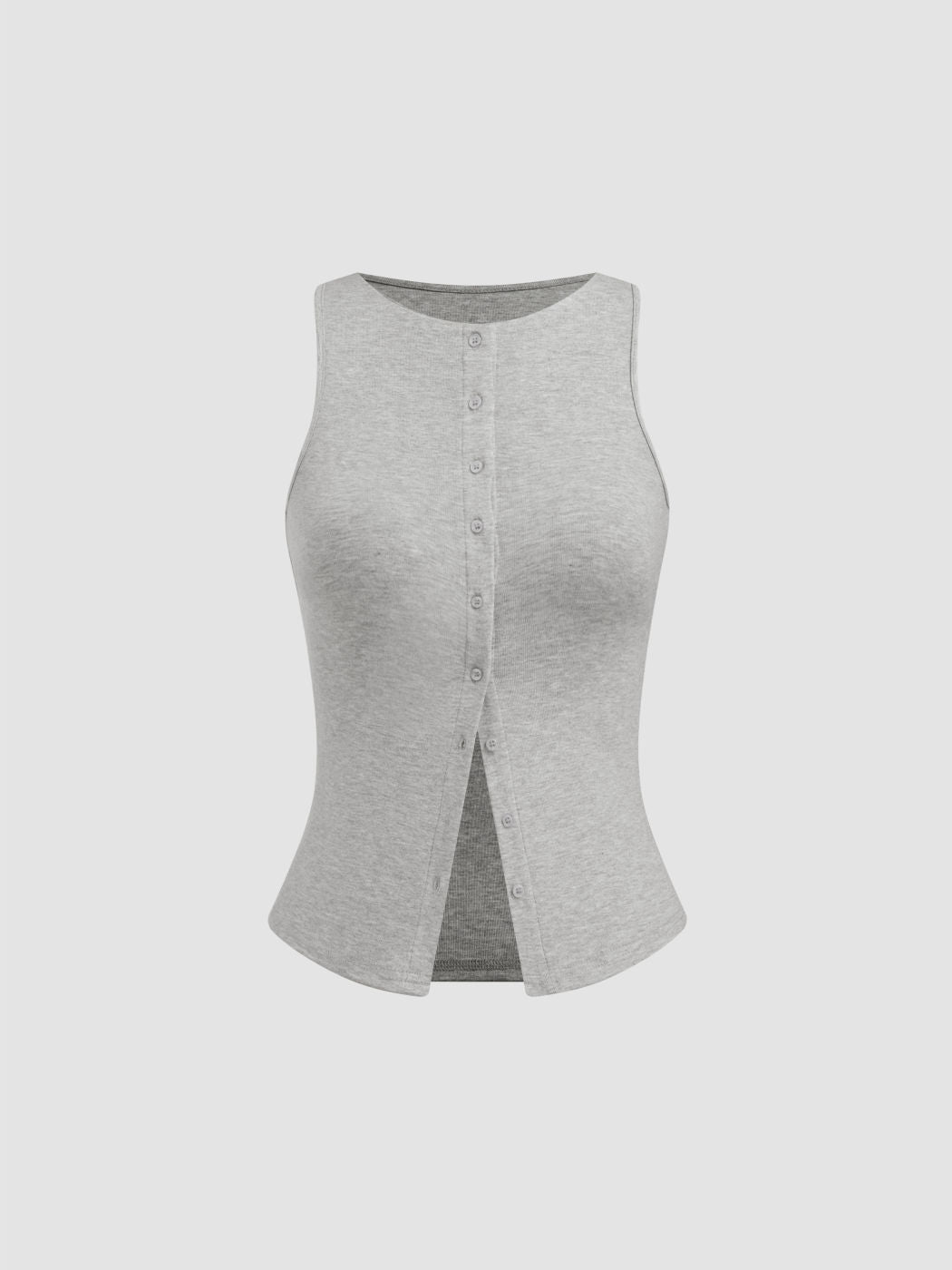 Round Neckline Solid Button Crop Tank Top