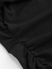 Cotton-blend Collar Solid Ruched Button Short Sleeve Top