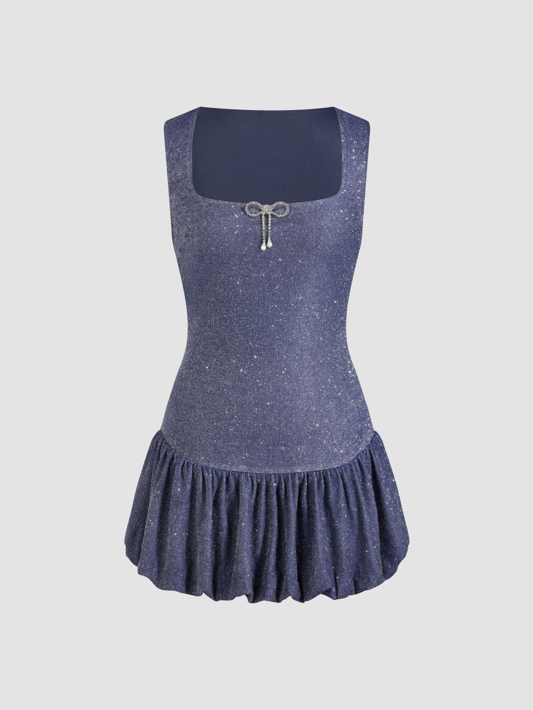 Scoop Neckline Bowknot Glitter Bubble Hem Mini Dress