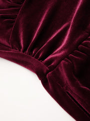 Velvet V-neck Solid Ruched Pocket Wide Leg Jumpsuit