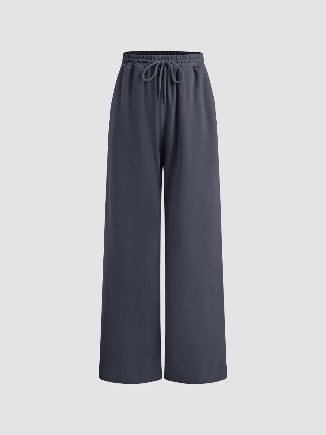 Petite Mid Rise Solid Drawstring Pocket Wide Leg Trousers