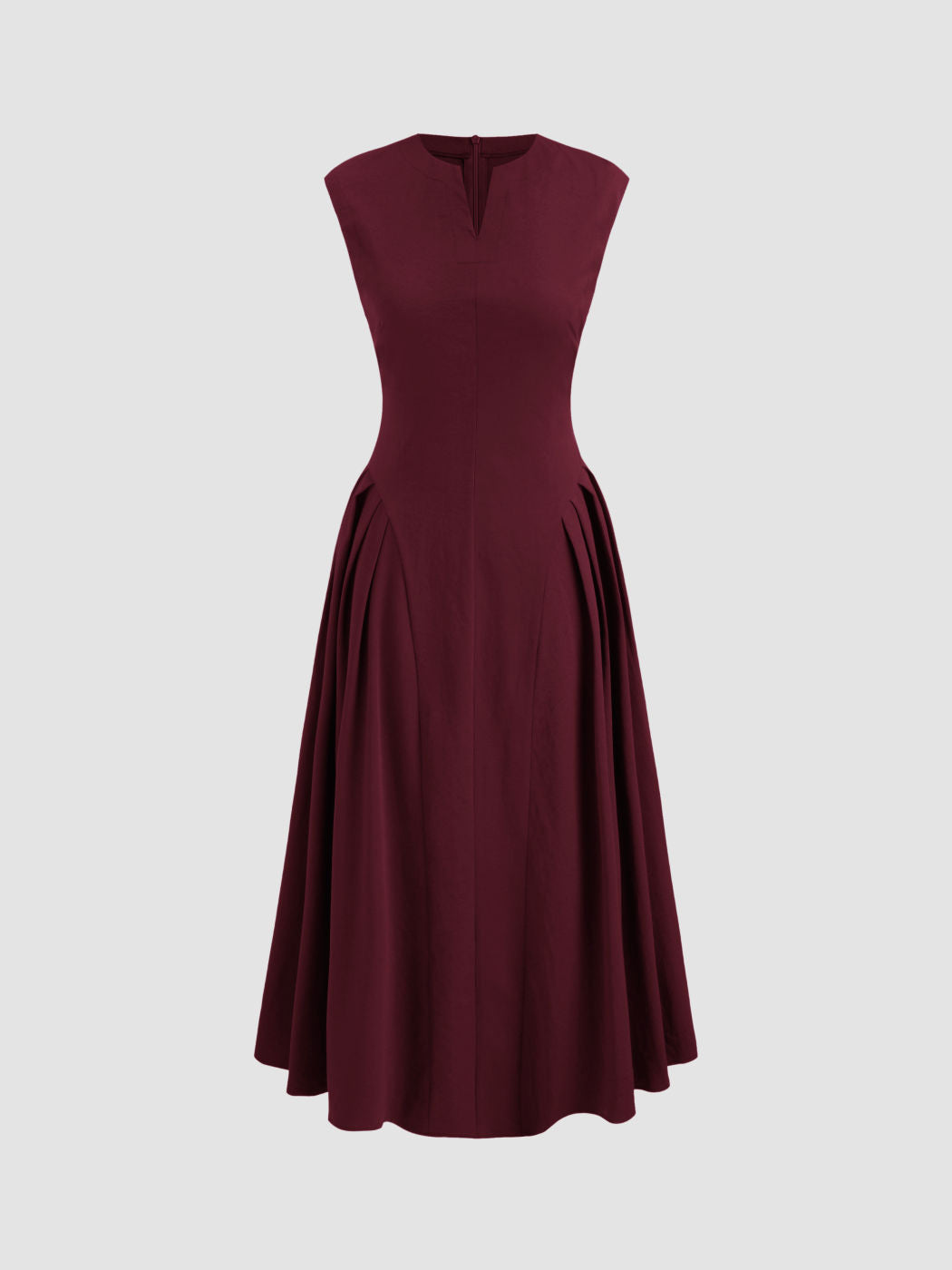 V-neck Solid Pleated Sleeveless Maxi Dress