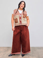 Knit Collar Striped Tie Front Vest Curve & Plus