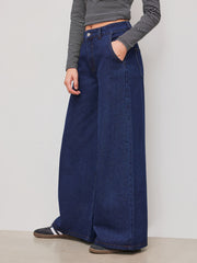 Cider Denim Mid Rise Solid Pocket Baggy Jeans