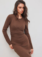 Knit Round Neckline Solid Midi Dress With Solid Knotted Cami Top