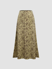 Velvet Mid Rise Floral Maxi Skirt