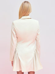 Collar Solid Button Pleated Mini Blazer Dress