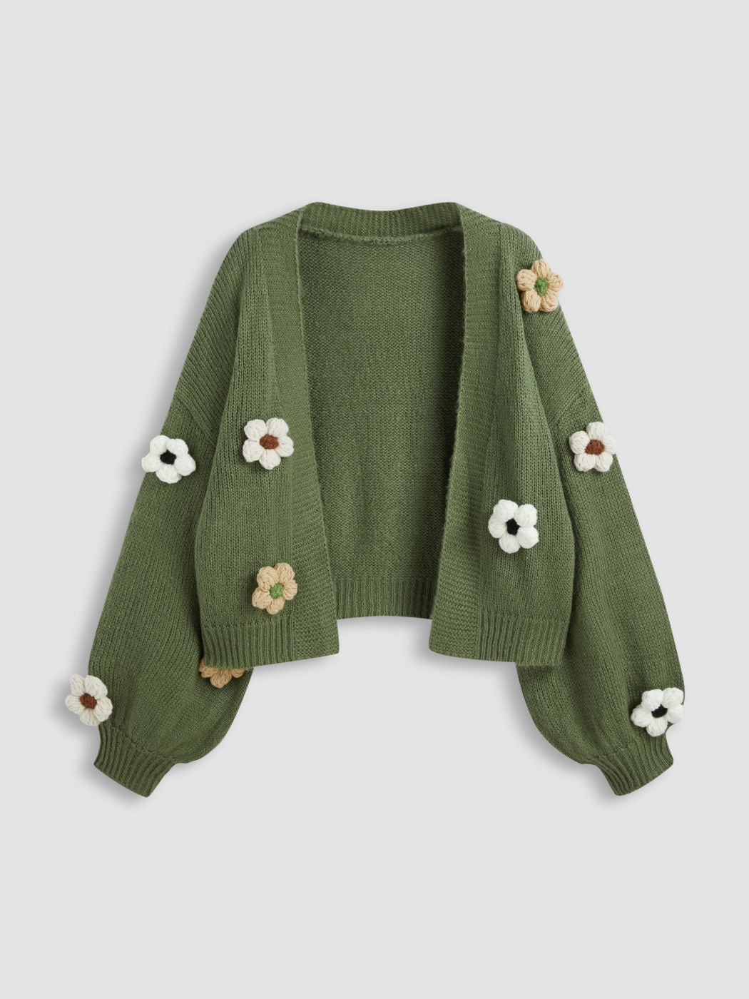 Knit Collarless Floral Cardigan