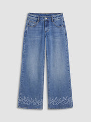 Cider Denim Low Rise Flared Embroidery Pocket Straight Leg Jeans