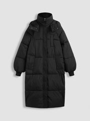 Hooded Solid Pocket Long Puffer