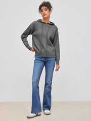 Knit Hooded Solid Drawstring Long Sleeve Top