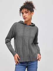 Knit Hooded Solid Drawstring Long Sleeve Top