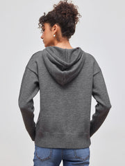 Knit Hooded Solid Drawstring Long Sleeve Top