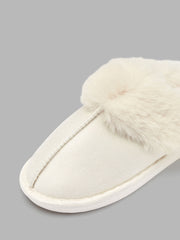 FUR-LOOK TRIM SLIPPERS