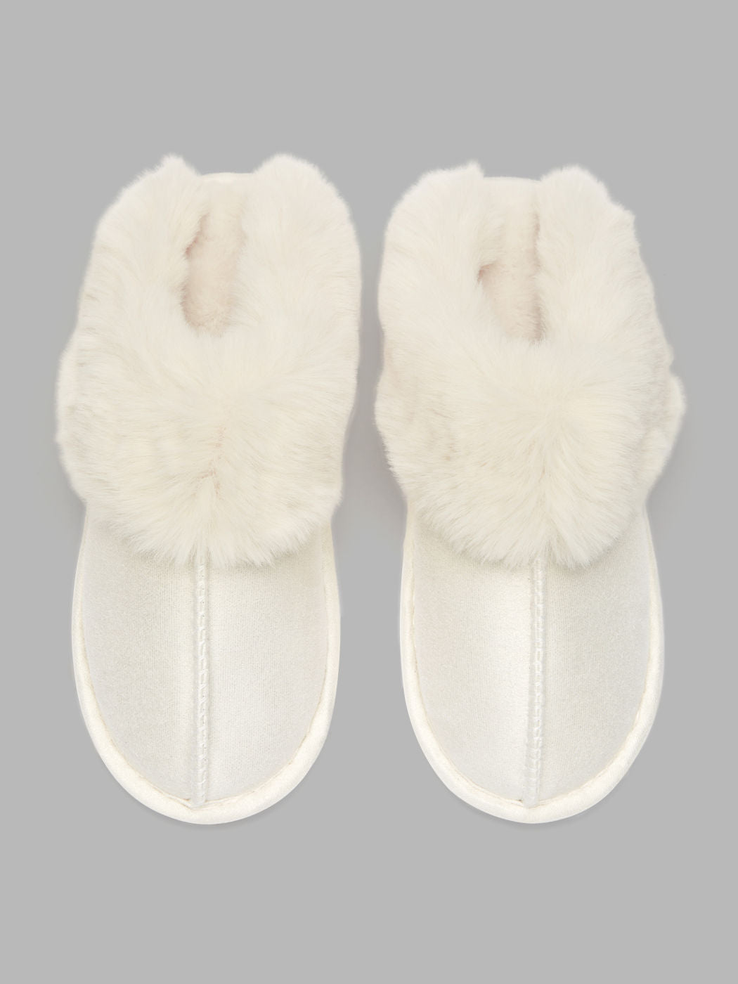 FUR-LOOK TRIM SLIPPERS