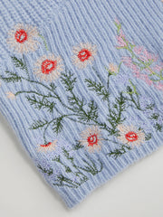Knit High Neck Floral Embroidery Crop Top