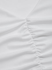 CIDERCONTOUR Double Layered V-neck Solid Ruched Long Sleeve Tee