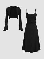 Ruched Solid Cami Maxi Dress & Solid Long Sleeve Shrug