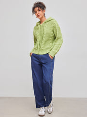 Cable Knit Hooded Solid Long Sleeve Top