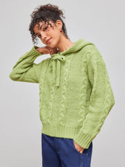 Cable Knit Hooded Solid Long Sleeve Top