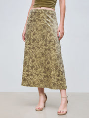 Velvet Mid Rise Floral Maxi Skirt