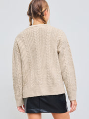 Cable Knit Wool-blend  V-neck Solid Button Cardigan