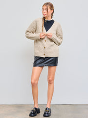 Cable Knit Wool-blend  V-neck Solid Button Cardigan
