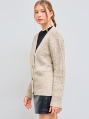Cable Knit Wool-blend  V-neck Solid Button Cardigan