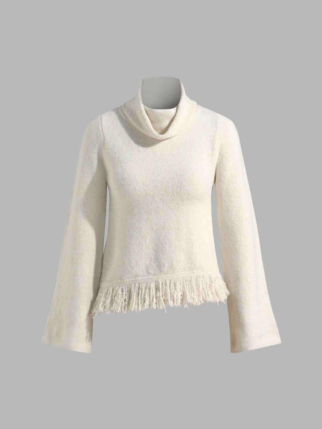Rabbit Hair Blend High Neck Fringe Sweater
