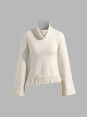 Rabbit Hair Blend High Neck Fringe Sweater