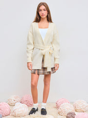 Wool-blend Solid Knit Cardigan With Belt