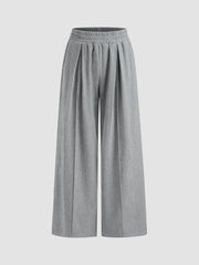 Mid Rise Solid Pocket Wide Leg Trousers