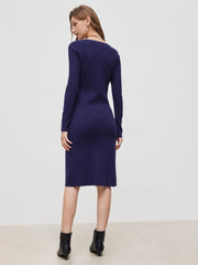 Knit Round Neckline Button Midi Dress