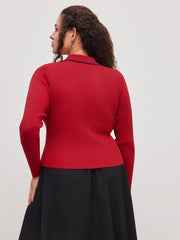 Knit Collar Solid Button Long Sleeve Sweater Curve & Plus