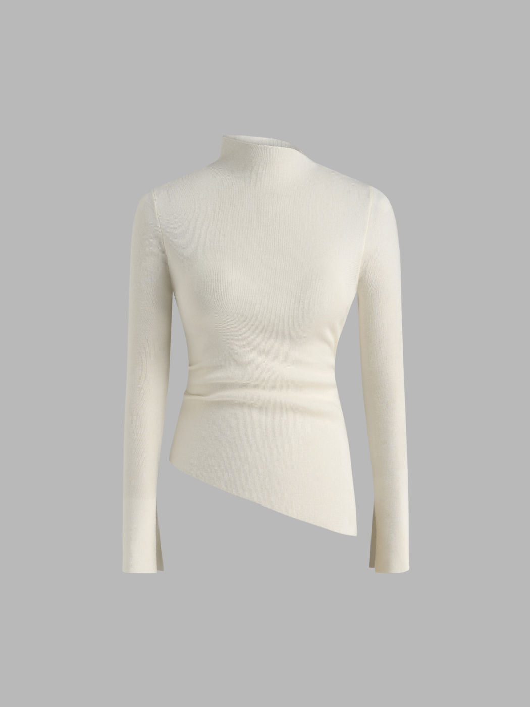 Knit Asymmetrical Neck Solid Long Sleeve Top