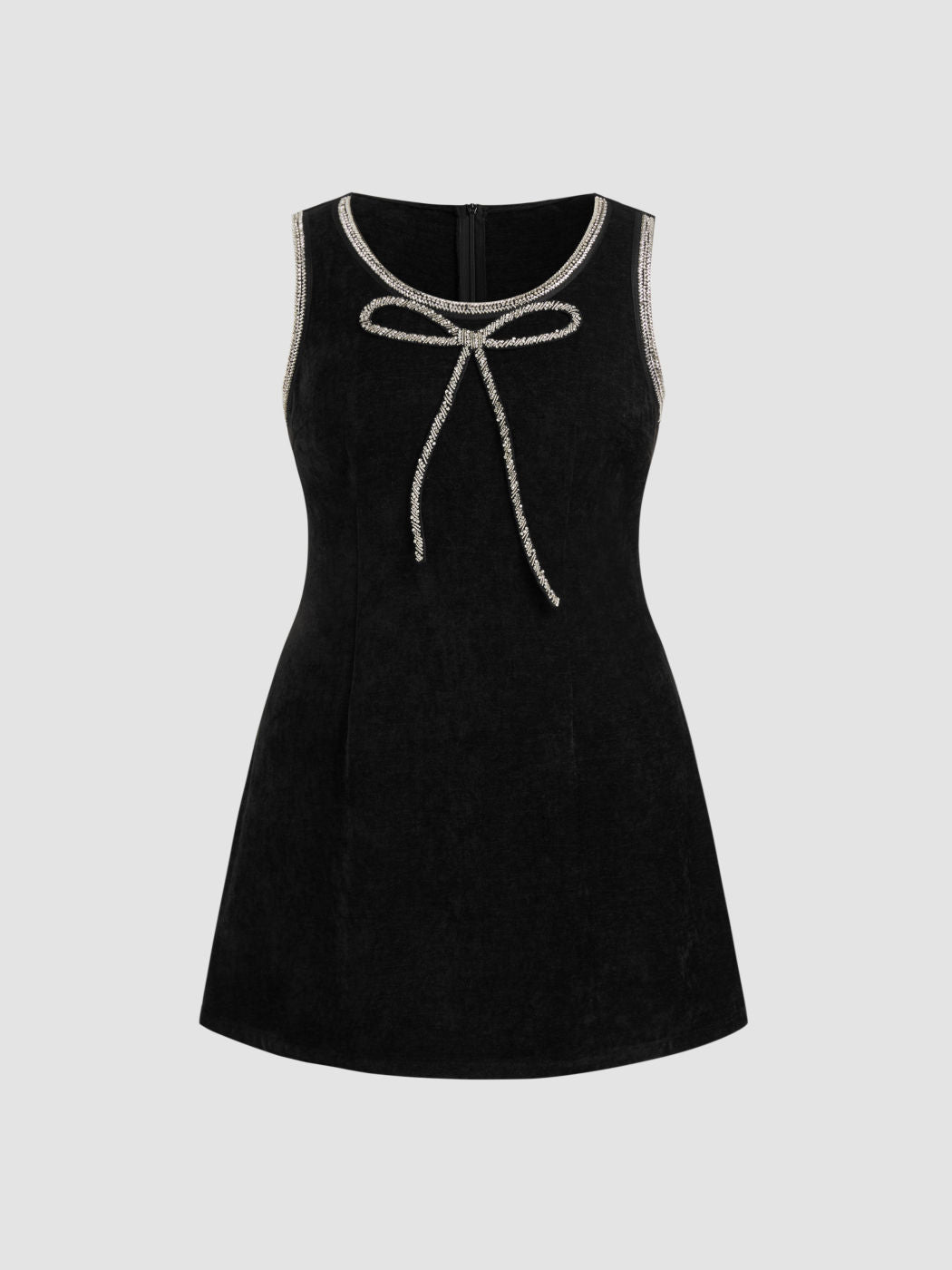 Round Neckline Rhinestone Bowknot Mini Dress Curve & Plus