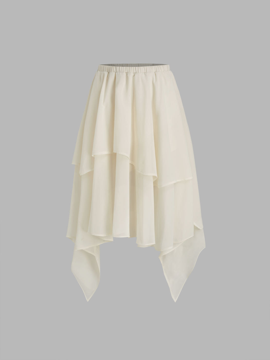 Mid Rise Solid Ruffle Asymmetrical Hem Maxi Skirt
