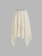 Mid Rise Solid Ruffle Asymmetrical Hem Maxi Skirt