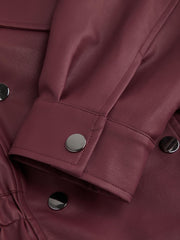 Oversized Faux Leather Ruffle Hem Double Breasted Jacket