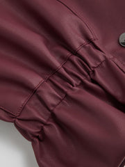 Oversized Faux Leather Ruffle Hem Double Breasted Jacket