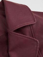 Oversized Faux Leather Ruffle Hem Double Breasted Jacket